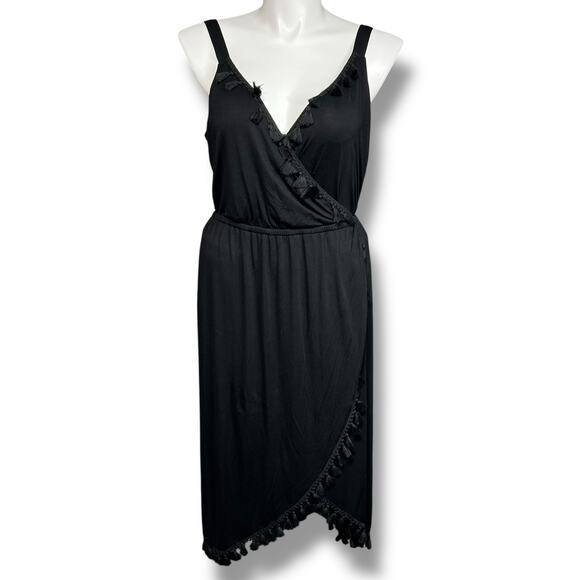 Spenser Jeremy Womens Midi Faux Wrap Sundress Tasseled Sleeveless Tulip Hem 2X - Picture 1 of 7